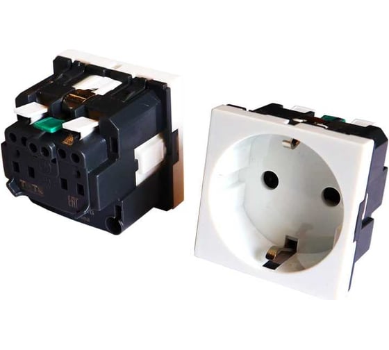 Изображение товара Электрическая розетка TWT Mosaic 45x90, нем. ст., 2x2K+3, 16A, со шторками, безвинтовое подключение, белая TWT-EL45x45/2G-WH