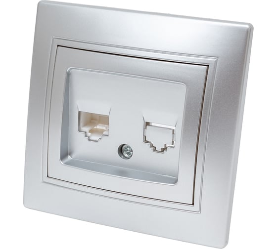 Изображение товара Телефонная розетка Intro 1-302-03 RJ11, IP20, СУ, Plano, алюминий Б0030082