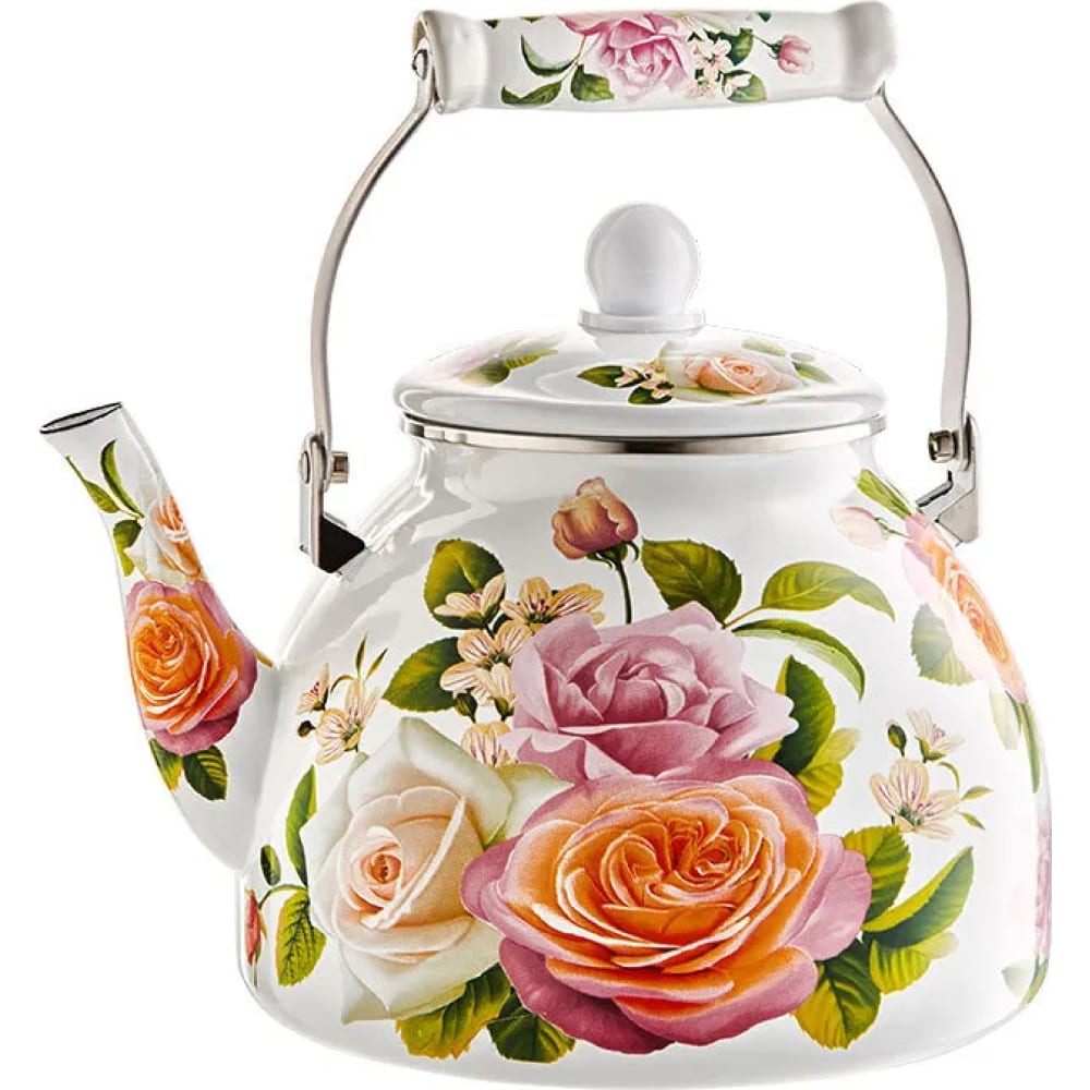 Эмалированный чайник MetaLLoni, цвет разноцветный 0R-00006908 EM-401x1/46 4 л, Нежная роза - фото 1