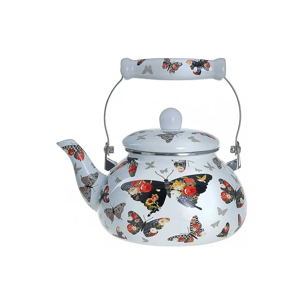Эмалированный чайник MetaLLoni, цвет разноцветный Р1-00007036 EM-251x1/69 2.5 л, Бабочки - фото 1