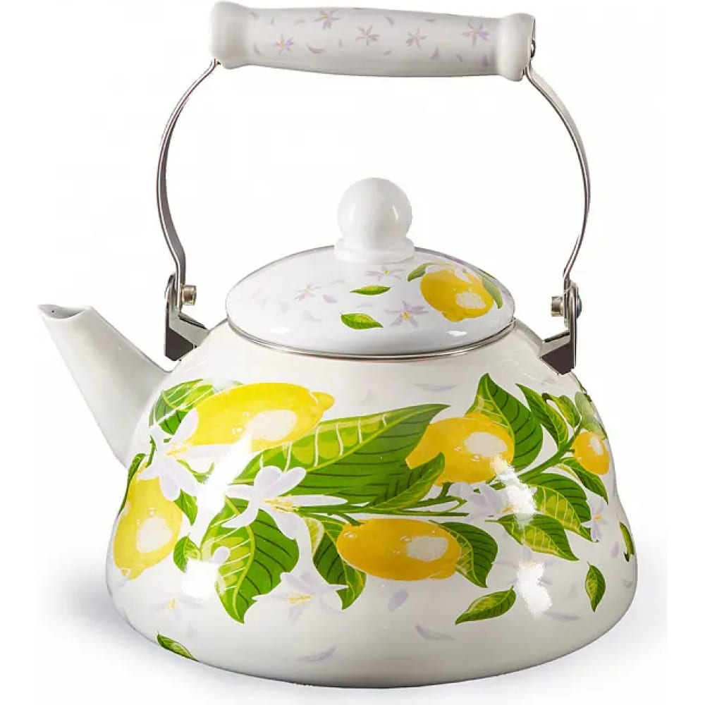 Эмалированный чайник MetaLLoni, цвет белый/желтый
