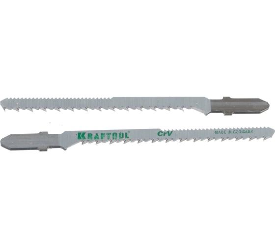 Изображение товара Пилки для электролобзика, Cr-V, по дереву, фанере, ламинату, фигурный рез, EU-хвостовик, шаг 2,5 мм, 75 мм, 2 шт. Kraftool 159514-2,5