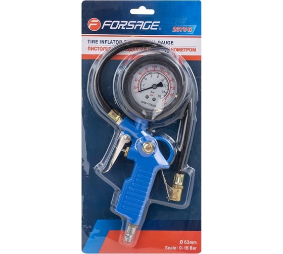 Изображение товара Пистолет для подкачки шин с аналоговым манометром и шлангом Forsage в блистере F-2370G(46923)