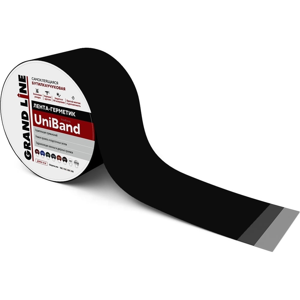 Изображение товара Герметизирующая лента Grand Line Uniband самоклеящаяся, ral9005, черный, 10 м, 15 см 547379