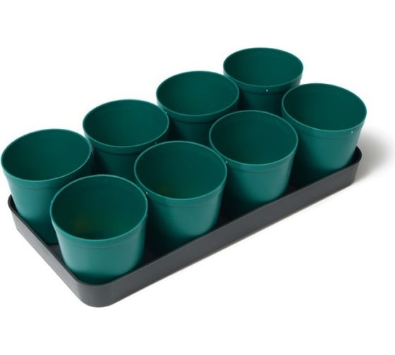 Изображение товара Комплект для рассады ЛЕТО 41x20x10,5см, 8 горшков со съемным дном 500мл, поддон, пластик, цветной 23969