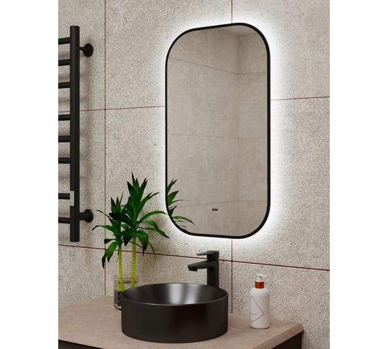 Изображение товара Зеркало Bauedge Bau Black Rand 40x70, с LED фоновой подсветкой, бесконтактным сенсором, черной окантовкой BBR4070