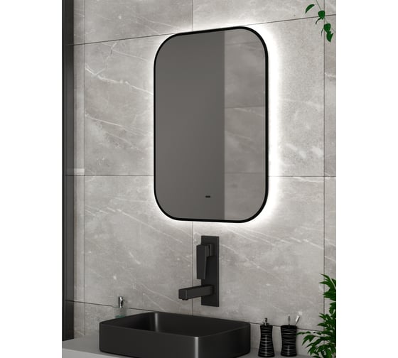 Изображение товара Зеркало Bauedge Bau Black Rand 50x70, с LED фоновой подсветкой, бесконтактным сенсором, черной окантовкой BBR5070