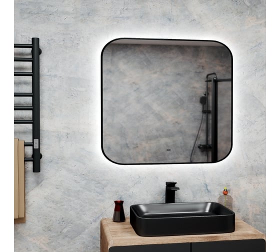 Изображение товара Зеркало Bauedge Bau Black Rand 80x70, с LED фоновой подсветкой, бесконтактным сенсором, черной окантовкой BBR8070