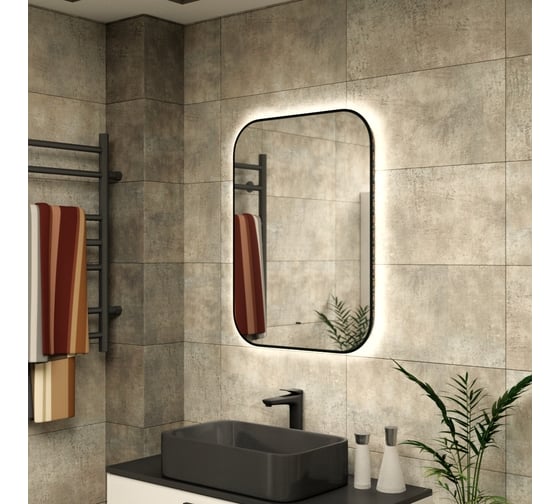 Изображение товара Зеркало Bauedge Bau Black Rand 60x80, с LED фоновой подсветкой, бесконтактным сенсором, черной окантовкой BBR6080