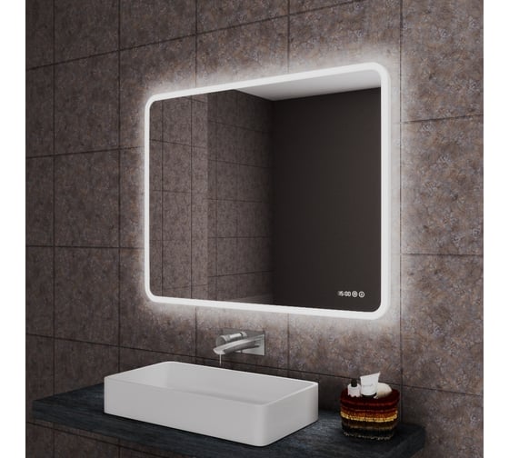 Изображение товара Зеркало с часами и LED подсветкой Bauedge Bau Stil 100x70, сенсорное управление, пластиковый защитный корпус BS10070.CL