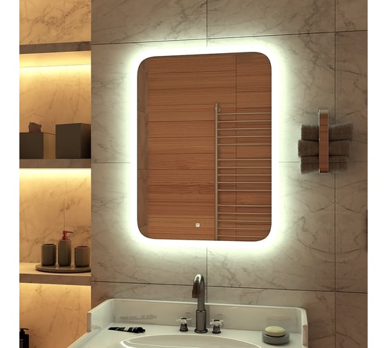 Изображение товара Зеркало для ванной с подсветкой Bauedge Bau Stil 50x70, сенсорная LED на касание, пластиковый защитный корпус BS5070