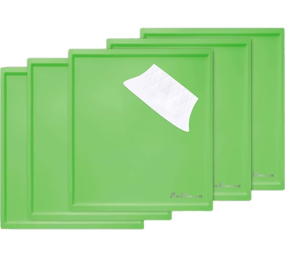 Изображение товара Поддон для пастилы Pullman 5 шт.+лопатка, универсальный, прямоугольный, 327x288x6,6 мм PL-010203-5 зеленый