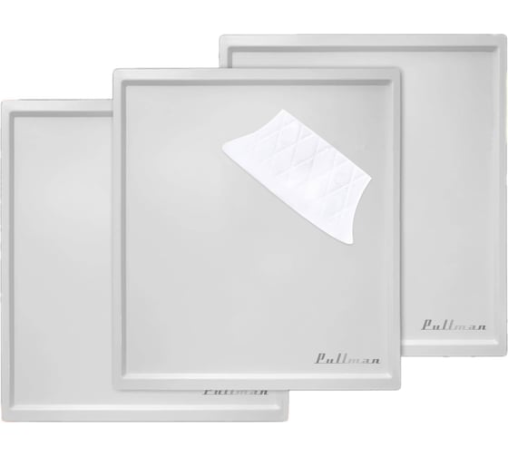 Изображение товара Поддон для пастилы Pullman белый, 3 шт. + лопатка, универсальный, прямоугольный, 327x288x6,6 мм PL-010203-3