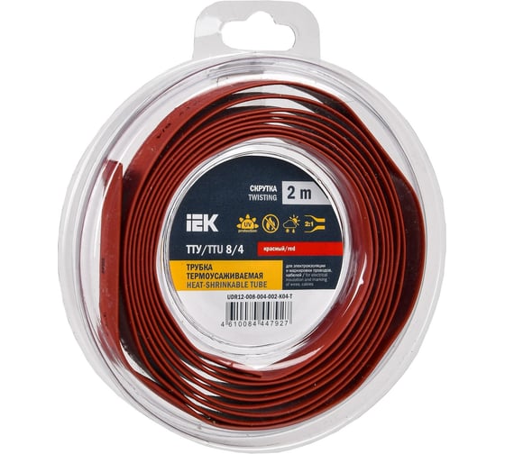 Изображение товара Термоусадочная трубка IEK ТТУ нг-ls 8/4 красная (2м/упак) UDR12-008-004-002-K04-T