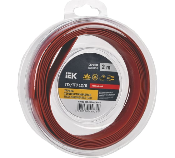Изображение товара Термоусадочная трубка IEK ТТУ нг-ls 12/6 красная (2м/упак) UDR12-012-006-002-K04-T