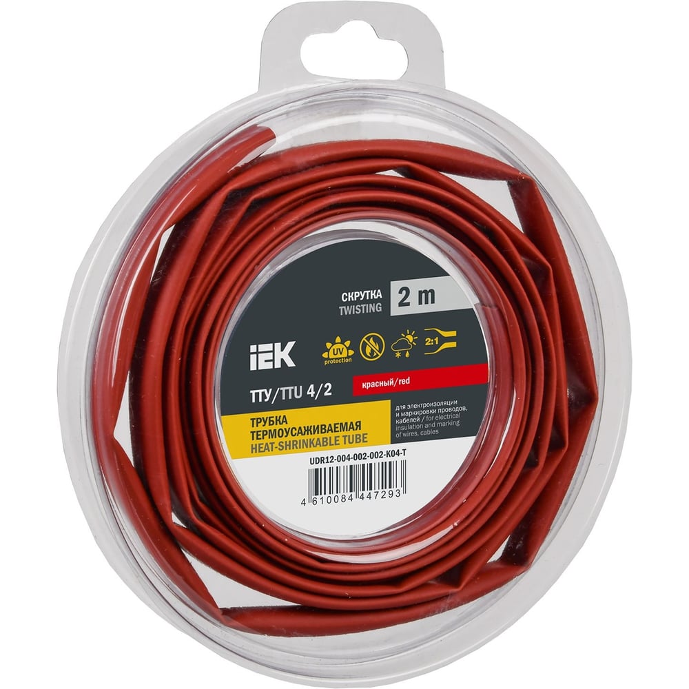 Изображение товара Термоусадочная трубка IEK ТТУ нг-ls 4/2 красная (2м/упак) UDR12-004-002-002-K04-T