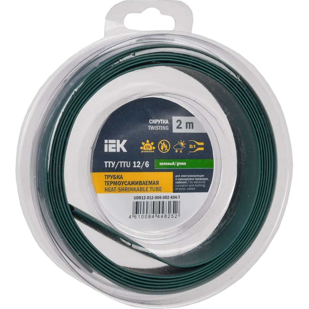 Изображение товара Термоусадочная трубка IEK ТТУ нг-ls 12/6 зеленая (2м) для электромонтажных работ