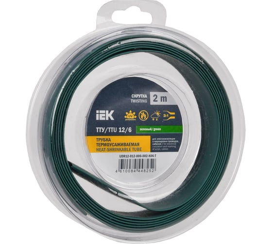 Изображение товара Термоусадочная трубка IEK ТТУ нг-ls 12/6 зеленая (2м/упак) UDR12-012-006-002-K06-T