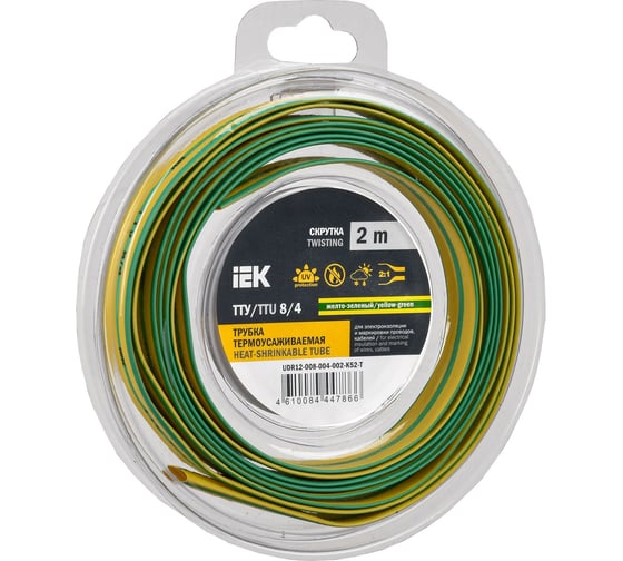 Изображение товара Термоусадочная трубка IEK ТТУ нг-ls 8/4 желто-зеленая (2м/упак) UDR12-008-004-002-K52-T