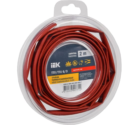 Изображение товара Термоусадочная трубка IEK ТТУ нг-ls 6/3 красная (2м/упак) UDR12-006-003-002-K04-T