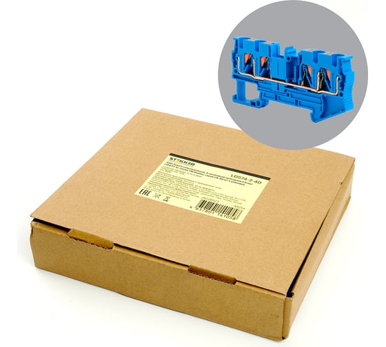 Изображение товара Пружинный 4-проводной проходной зажим STEKKER ЗНИ - 4 ,jxb pt 4 , синий ld574-2-40, 49254