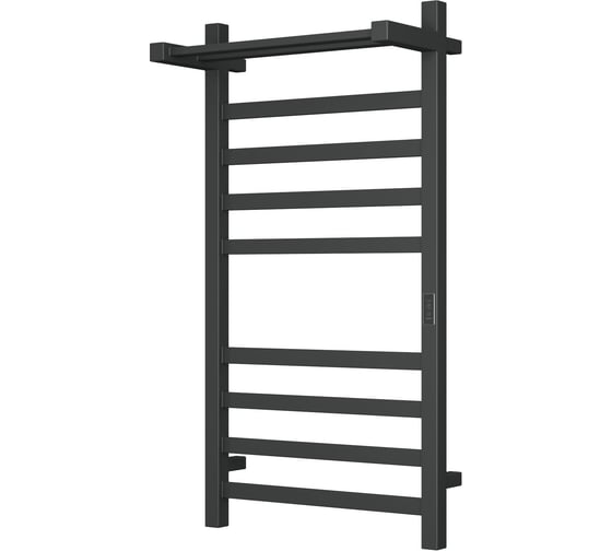 Изображение товара Электрический профильный полотенцесушитель с полкой Bauedge BAU Hotel Shelf 50x100, 8 планок, универсальный, черный матовый RAL 9005 DB-0003