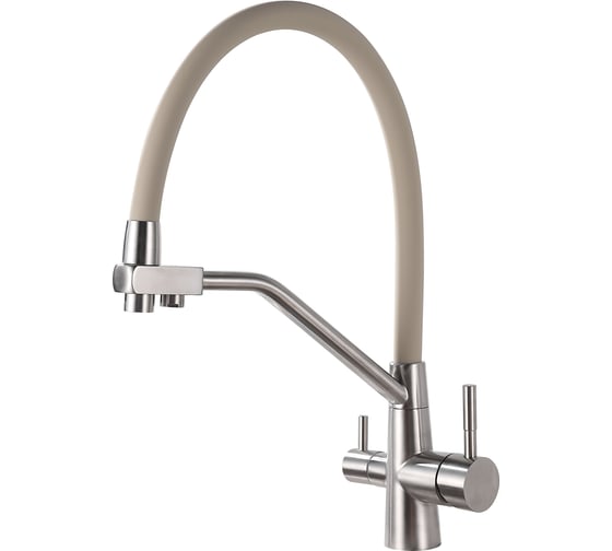 Изображение товара Смеситель для кухни OUTE матовый хром с кофейным изливом, однорычажный, с дополнительным выводом под фильтр питьевой воды, с аэратором, с гибким изливом T603S-6