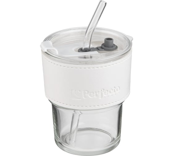 Изображение товара Стакан для напитков PERFECTO LINEA стеклянный с трубочкой и кожаным кейсом, 400 мл, Clear 31-400301