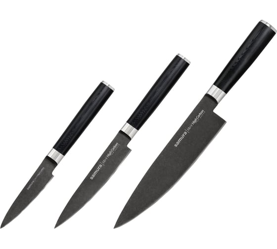 Изображение товара Набор из 3 ножей Samura "Mo-V Stonewash" в подарочной коробке, 10, 21, 85, G-10 SM-0220B/K