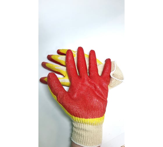 Изображение товара Трикотажные перчатки R2R с 2-м латексным обливом , красные 2352