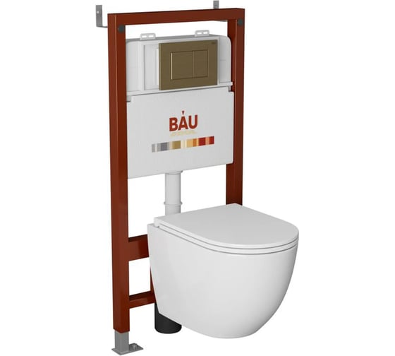 Изображение товара Комплект Bauedge BAU 6 в 1: инсталляция BAU PRO, унитаз подвесной торнадо Bau Dream Hurricane-2, сиденье дюропласт микролифт, клавиша BAU Stil, бронза Q111300-BL0001-HQ2-Q00012
