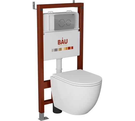 Изображение товара Комплект Bauedge BAU 6 в 1: инсталляция BAU PRO, унитаз подвесной торнадо Bau Dream Hurricane-2, сиденье дюропласт микролифт, клавиша BAU Dream, хром Q111300-BL0001-HQ2-Q00004