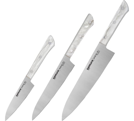 Изображение товара Набор ножей 3 в 1 Samura "HARAKIRI" 11, 23, 85, коррозионно-стойкая сталь, белый акрил SHR-0220AW/K