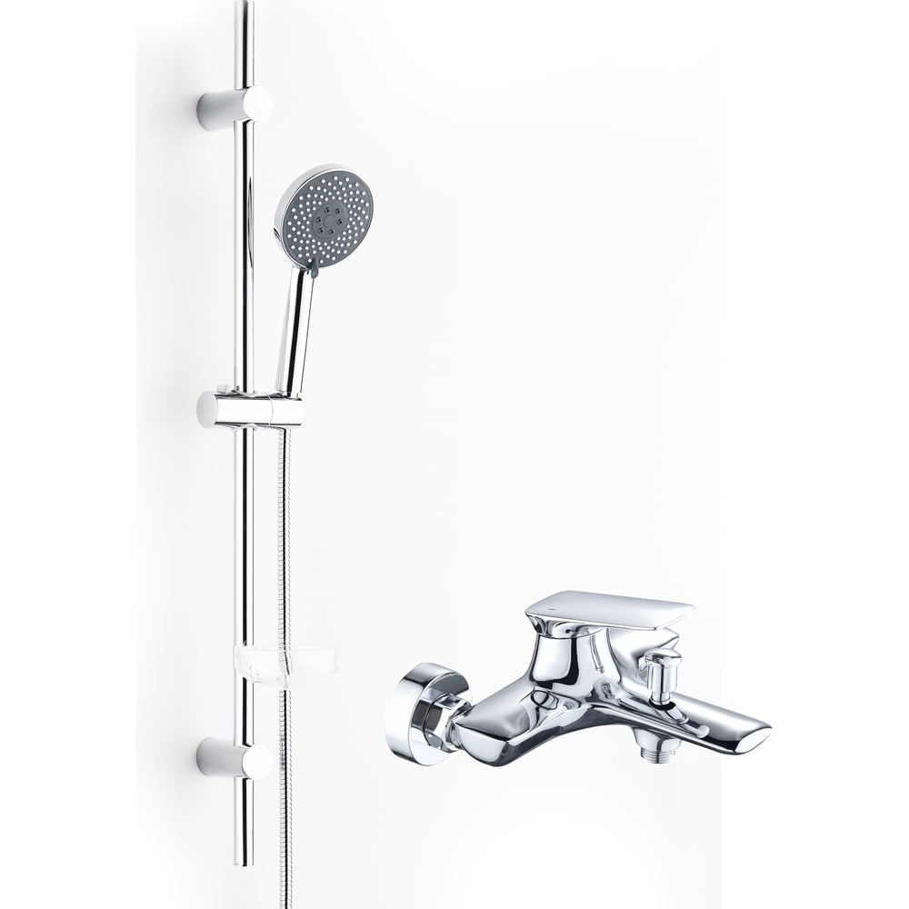 Изображение товара Душевой комплект BOND Cube 2x1 хромированный - современный однорычажный стенной набор