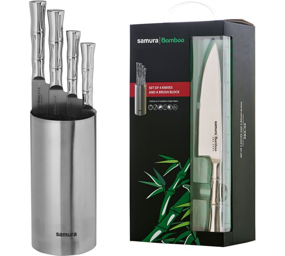 Изображение товара Набор из 4 ножей и подставки Samura "Bamboo" в подарочной коробке SBA-05/K