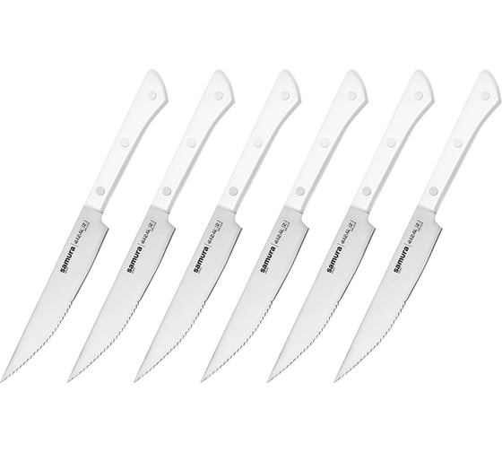 Изображение товара Набор стейковых ножей 6 в 1 Samura "HARAKIRI" 31 (125 мм), коррозионно-стойкая сталь, ABS пластик SHR-0260W/K