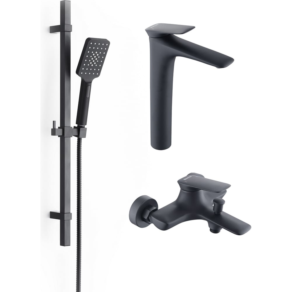 Изображение товара Душевой комплект BOND Cube 3x1 черный матовый для ванной комнаты