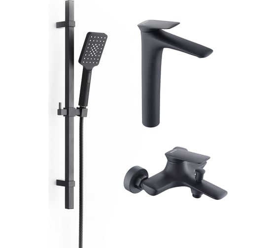 Изображение товара Душевой комплект 3x1 черный матовый Куб BOND B03-5788