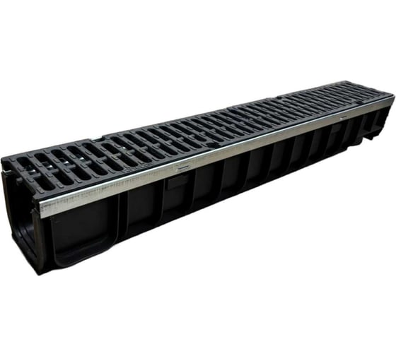 Изображение товара Пластиковый усиленный лоток Gidrolica dn100 h138,5 мм с полиамидной решеткой и крепежом класс с250 0801C