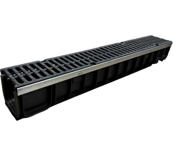 Изображение товара Пластиковый усиленный лоток Gidrolica dn100 h138,5 мм с щелевой чугунной решеткой, кл. d400 0801D