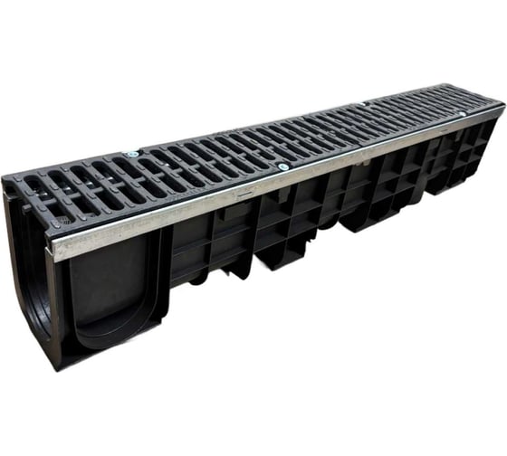 Изображение товара Пластиковый усиленный лоток Gidrolica dn100 h203,5 мм с полиамидной решеткой и крепежом класс с250 0802C