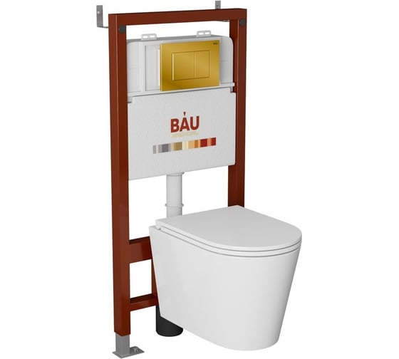 Изображение товара Комплект Bauedge BAU 6 в 1: инсталляция BAU PRO, унитаз подвесной торнадо Bau Nimb Hurricane-3, сиденье дюропласт микролифт, клавиша BAU Stil, золото Q111300-BK0001-HQ3-Q00013