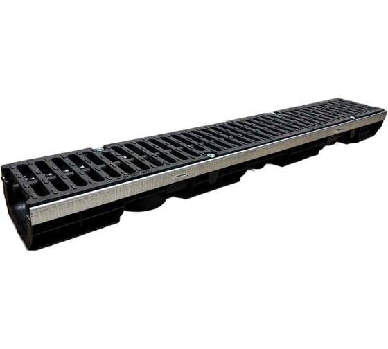 Изображение товара Пластиковый усиленный лоток Gidrolica dn100 h98,5 мм с полиамидной решеткой и крепежом класс с250 0803C