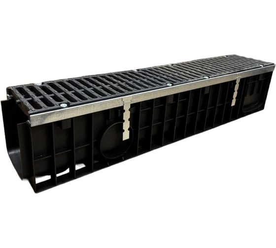 Изображение товара Пластиковый усиленный лоток Gidrolica dn150 h203,5 мм с щелевой чугунной решеткой, кл. е600 0816E