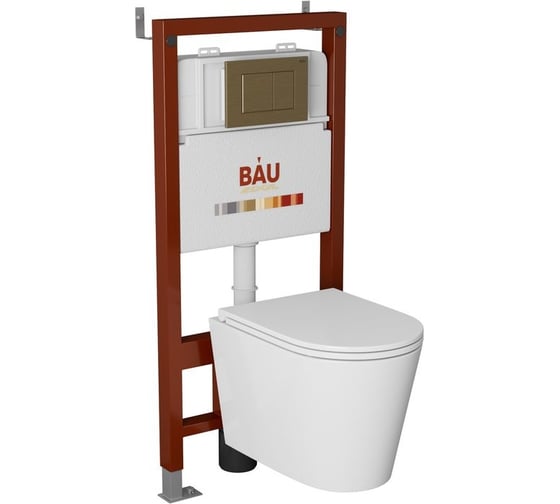 Изображение товара Комплект Bauedge BAU 6 в 1: инсталляция BAU PRO, унитаз подвесной торнадо Bau Nimb Hurricane-2, сиденье дюропласт микролифт, клавиша BAU Stil, бронза Q111300-BK0001-HQ2-Q00012