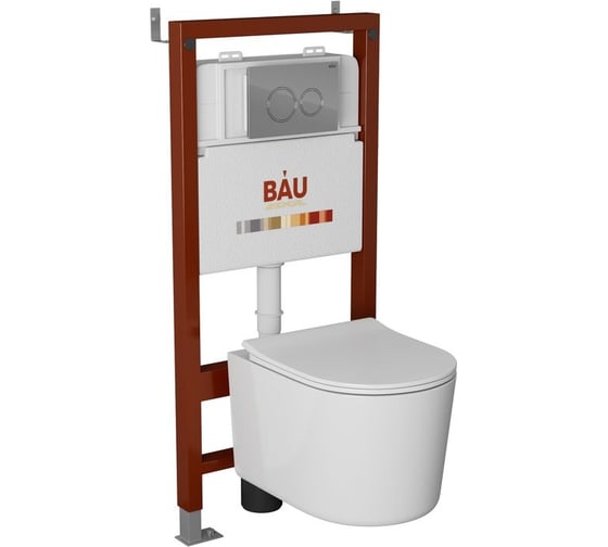 Изображение товара Комплект Bauedge BAU 6 в 1: инсталляция BAU PRO, унитаз подвесной безободковый Bau Hotel PRO, сиденье быстросъемное микролифт, клавиша BAU Dream, хром Q111300-NM0003-PRO-Q00004