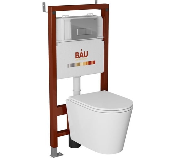 Изображение товара Комплект Bauedge BAU 6 в 1: инсталляция BAU PRO, унитаз подвесной торнадо Bau Nimb Hurricane-2, сиденье дюропласт микролифт, клавиша BAU Hotel, хром Q111300-BK0001-HQ2-Q00007
