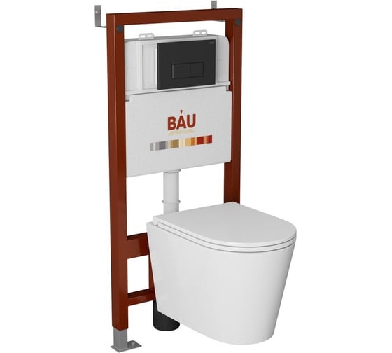 Изображение товара Комплект Bauedge BAU 6 в 1: инсталляция BAU PRO, унитаз подвесной торнадо Bau Nimb Hurricane-2, сиденье дюропласт микролифт, клавиша BAU Hotel, черный матовый Q111300-BK0001-HQ2-Q00008