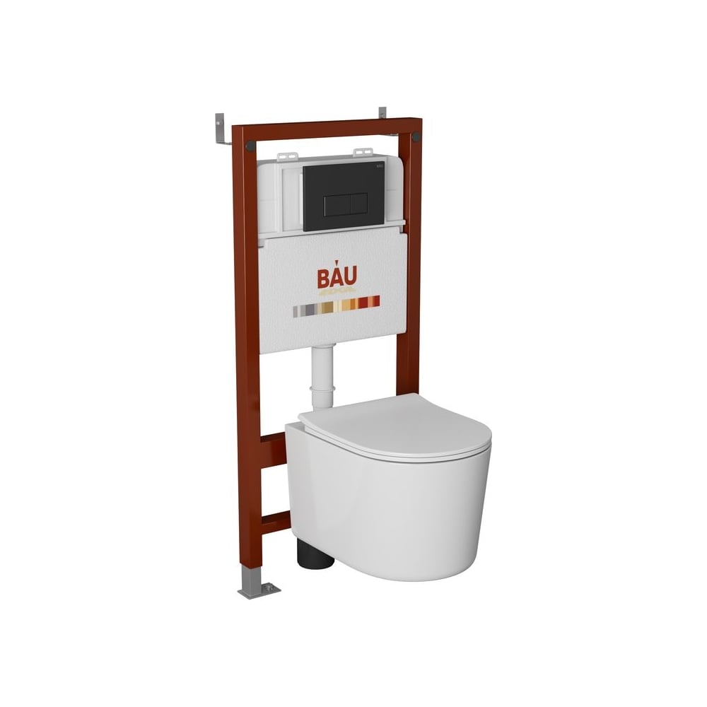 Изображение товара Комплект Bauedge BAU 6 в 1: инсталляция BAU PRO, унитаз подвесной безободковый Bau Hotel PRO, сиденье быстросъемное микролифт, клавиша BAU Hotel, черный матовый Q111300-NM0003-PRO-Q00008