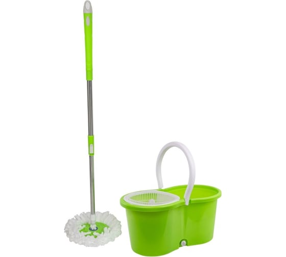Изображение товара Большая швабра c вращающейся насадкой для мытья пола в комплекте с ведром для отжима WMC TOOLS (объем-8л,цвет зеленый) WMC-18/green/(52807)